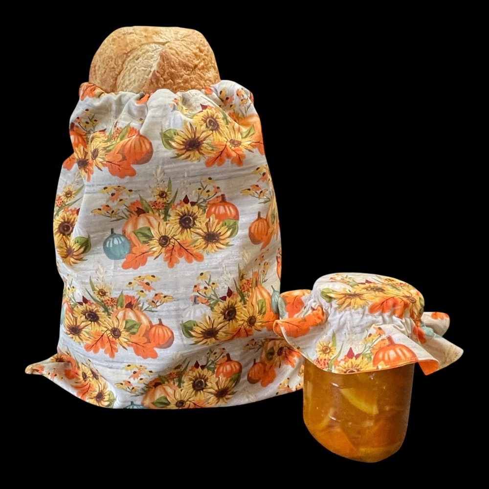 Thanksgiving Handmade Cotton Bread Bag + FREE Mason Jar Bonnet Included - Picture 11 of 12